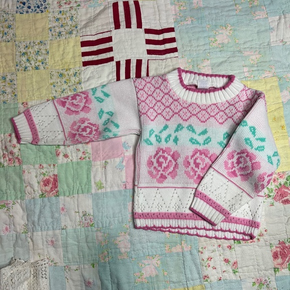 Vintage Knit Rose Pink Toddler Sweater 2/3t - Picture 1 of 8
